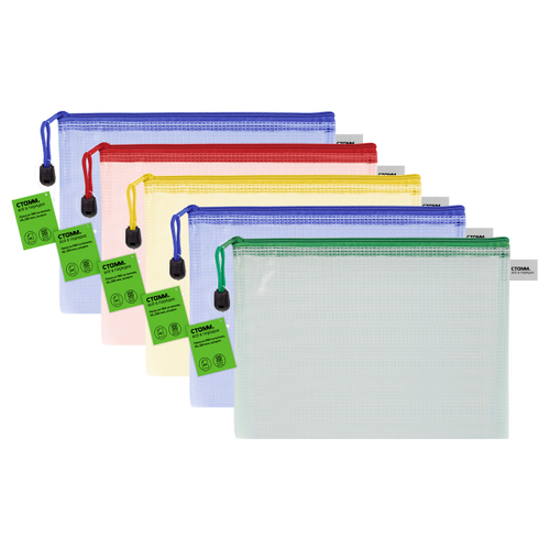 Папка-конверт на молнии СТАММ А5, ПВХ, 250мкм, сетка, прозрачная, молния сверху, ассорти ММ-322171