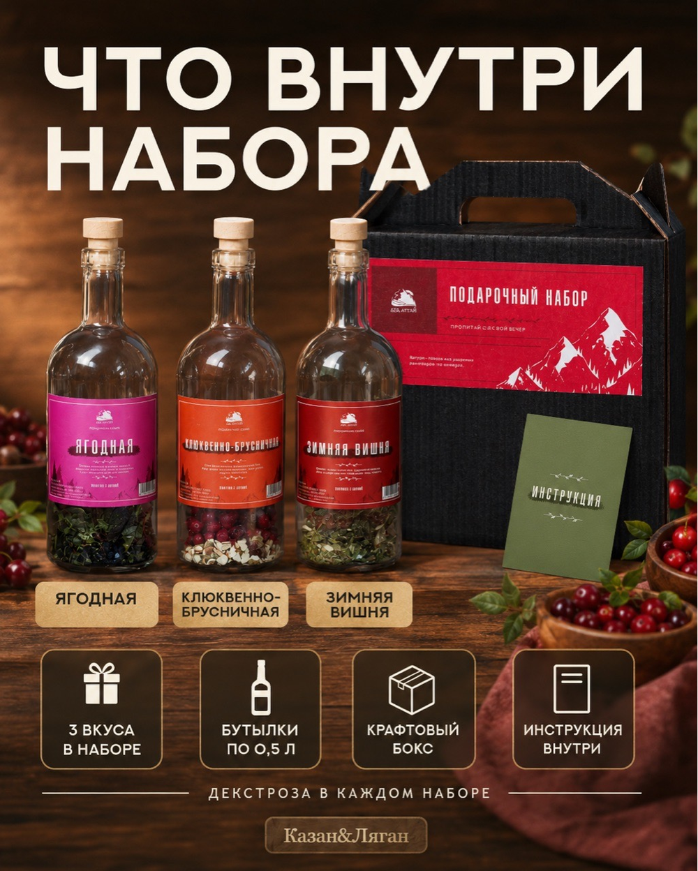 Подарочный набор бутылок по 0,5 л 3 шт «Ягодная серия»