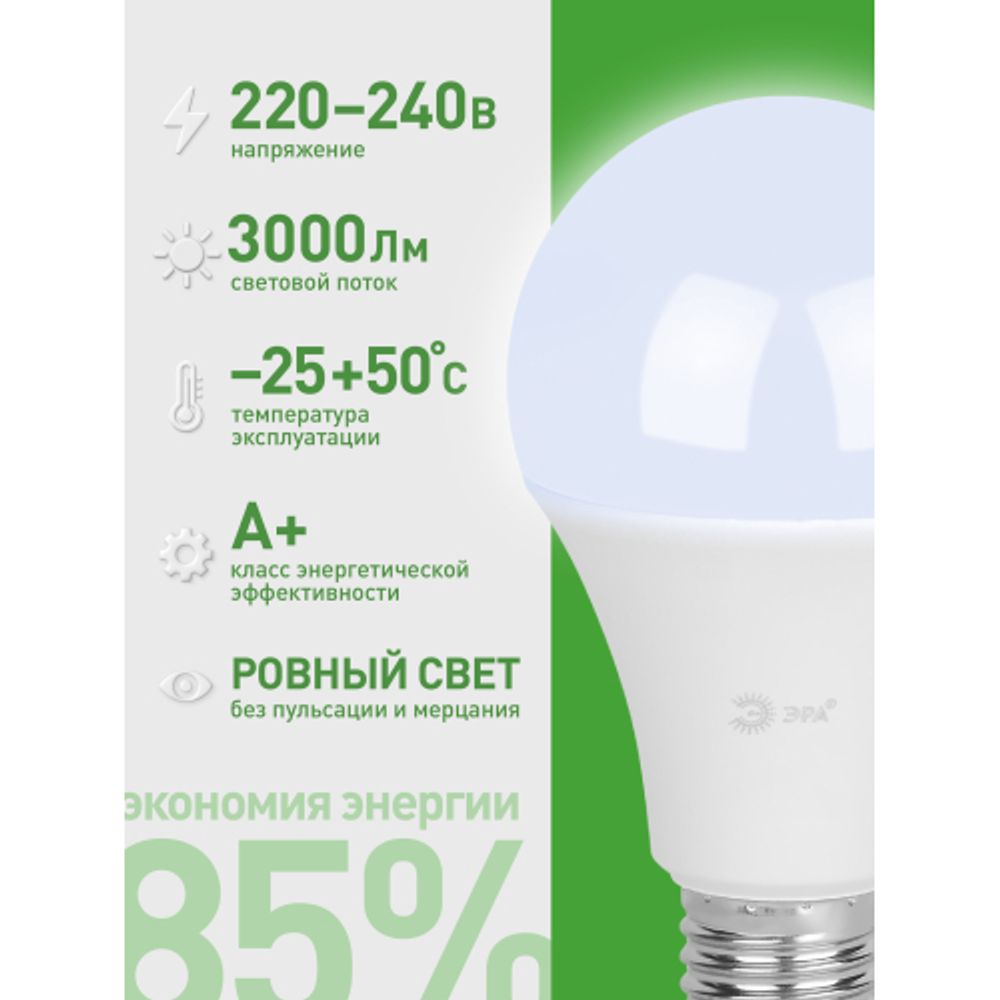 Лампа светодиодная ЭРА GREEN LINE LED A65-30W-865-E27 GL 30Вт груша холодный свет E27 | Лампы cветодиодные Груша (A)