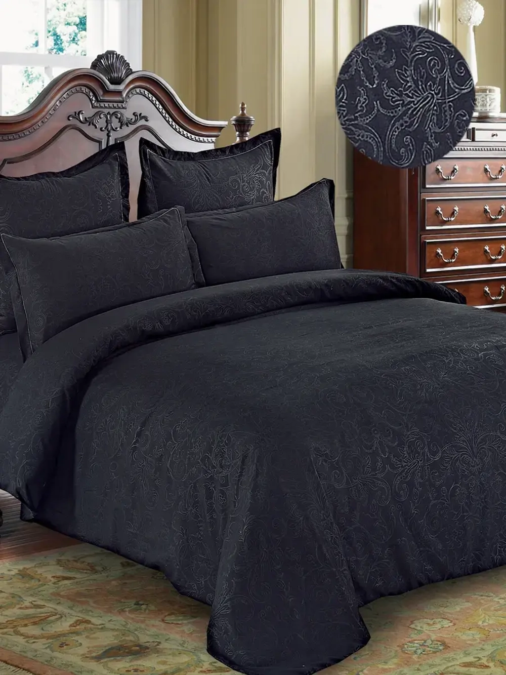 Постельное белье Евро Макси полисатин/жаккард Павлайн Laura Графит