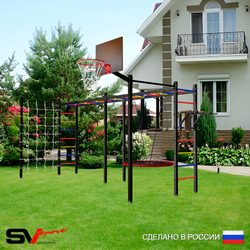 Уличная шведская стенка Sv Sport рукоход х 2 с комплектом турник прямой 2шт У55166.1К (Брусья/Гнездо 100см/Щит баскет/Сетка)