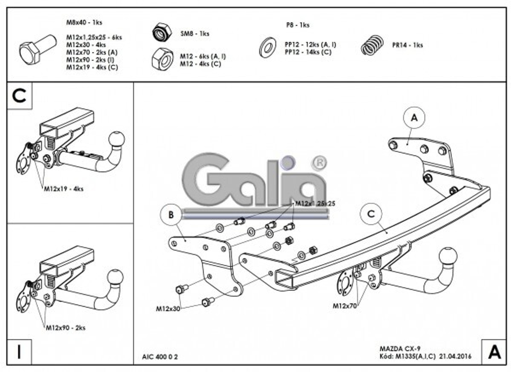 Фаркоп оцинкованный Galia M133C для Mazda CX-9 2006-2012, 2012-2017(паспорт и сертификат в комплекте)(без электрики)
