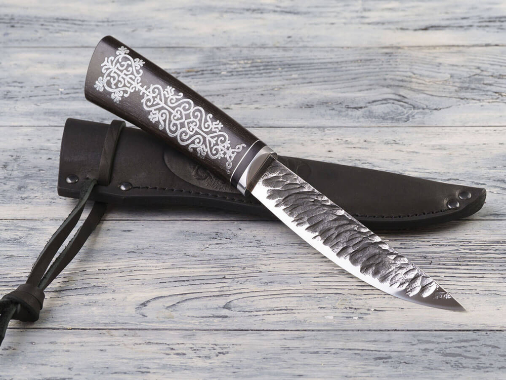 Якутский нож "Амга", сталь Х12МФ, рукоять черный мореный граб