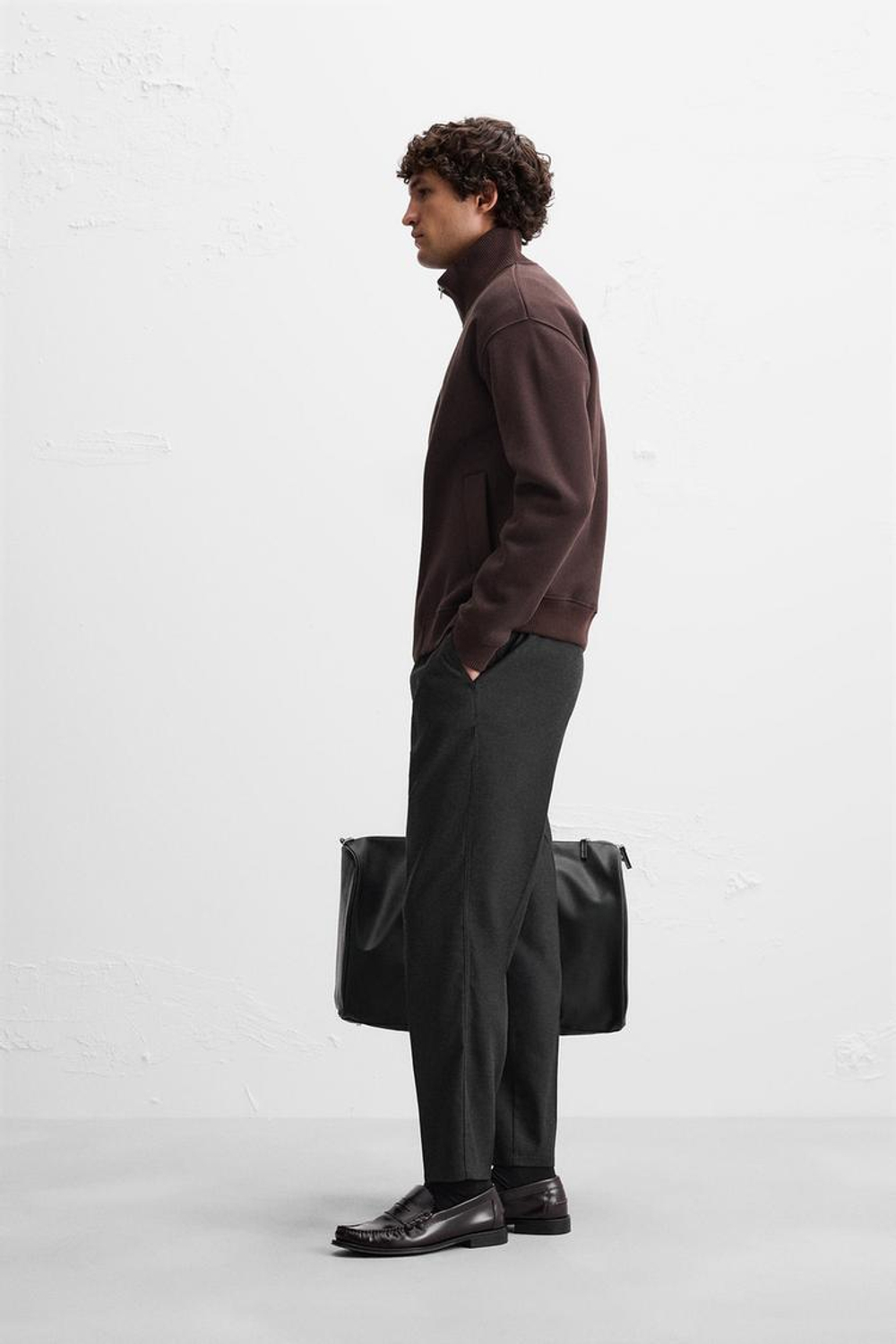 ZARA БРЮКИ ИЗ ФЛАНЕЛИ СО СКЛАДКАМИ, АНТРАЦИТОВО-СЕРЫЙ