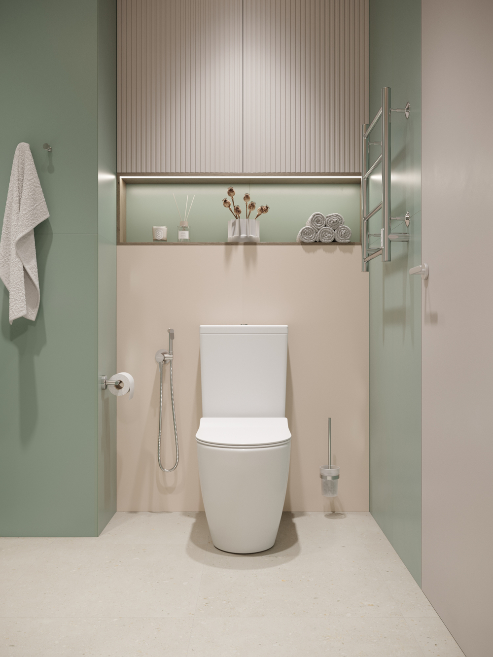 Полотенцесушитель электрический EWRIKA Пенелопа КВ7 60x55 см, подключение справа, слева, скрытое подключение справа, хром, лесенка, с полкой