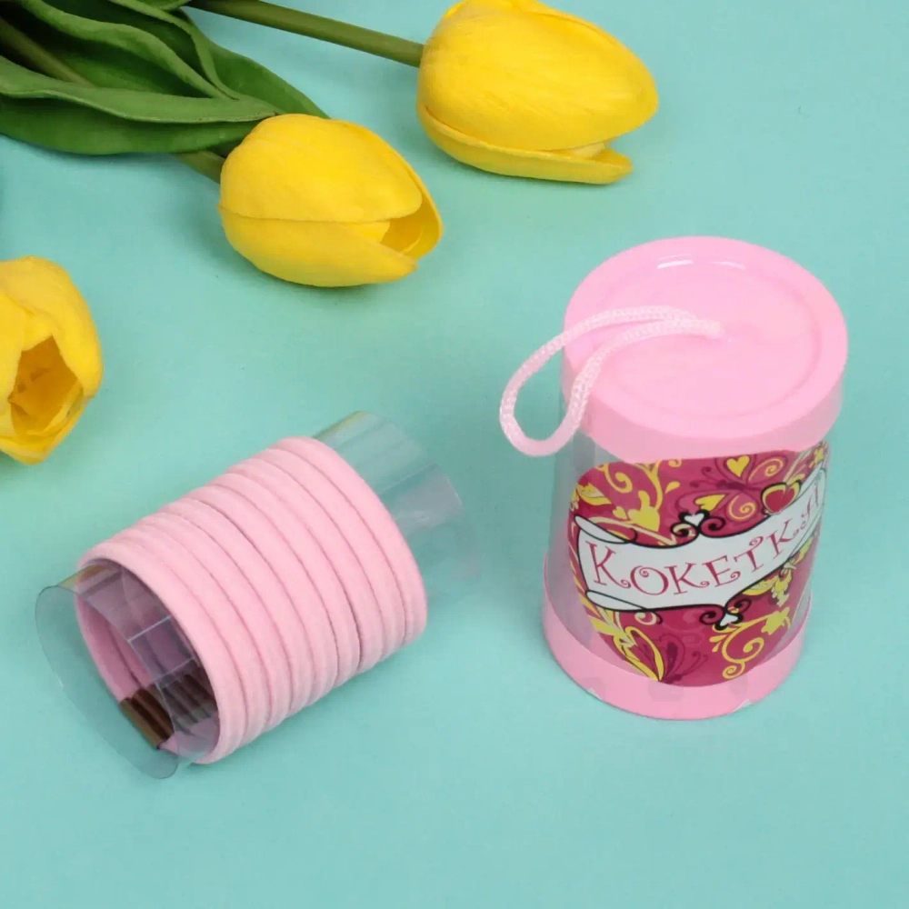 Резинки для волос детские в тубе 9шт «ЗАБАВА», цвет пудровая роза, d-4см (наклейка Кокетка)