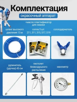 Безвоздушный окрасочный аппарат 2200 Вт, 2,5 л/в мин, 220 В, 50 Гц , Р-390