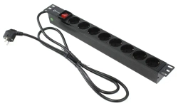 Блок розеток 19", 1U, 8 розеток, кабель 2 метра, огнеупорный пластик, 5bites PDU819P-01