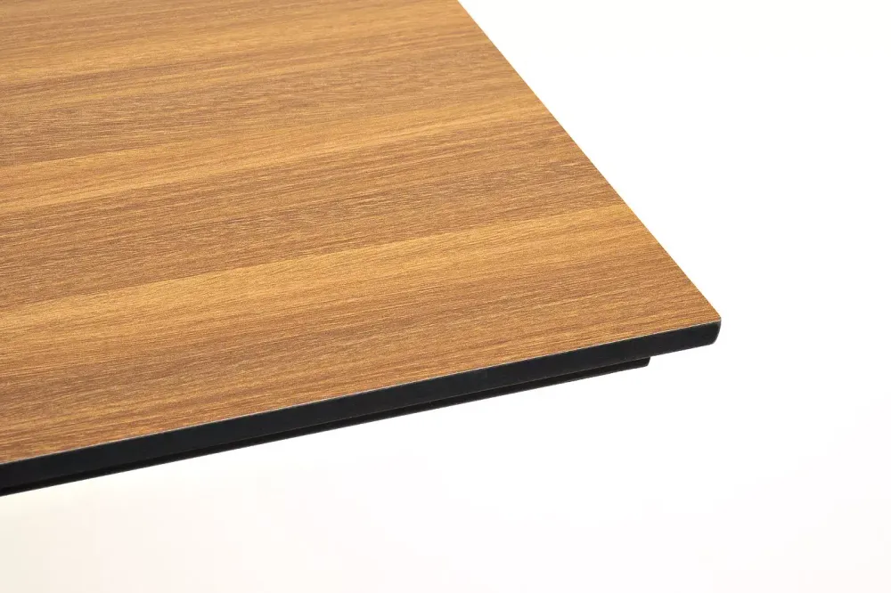 "Каффе" обеденный стол из HPL 140х70см, цвет "дуб", подстолье двойное черное