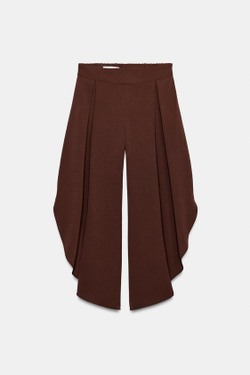 ZARA ШИРОКИЕ БРЮКИ С РАЗРЕЗАМИ, КОРИЧНЕВЫЙ