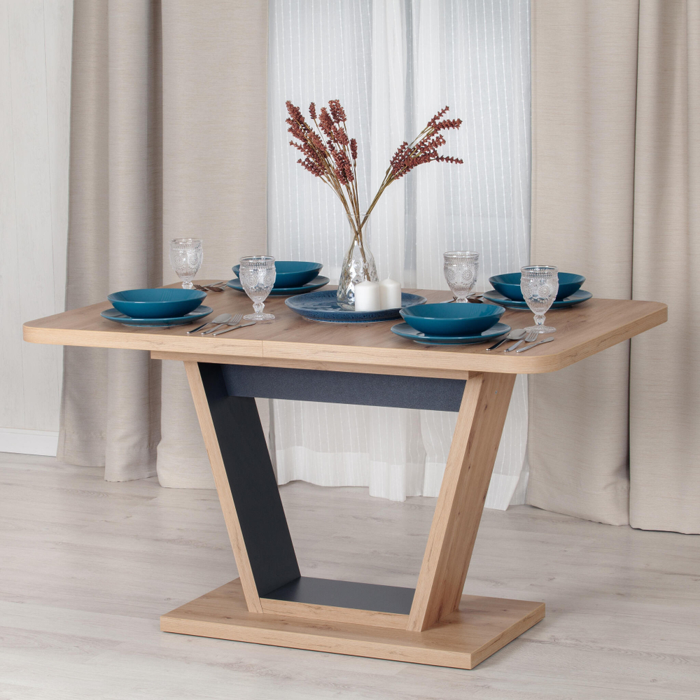 Стол обеденный VOX раздвижной ЛДСП, 132-172x85x75,5 см, Дуб артисан/Графит