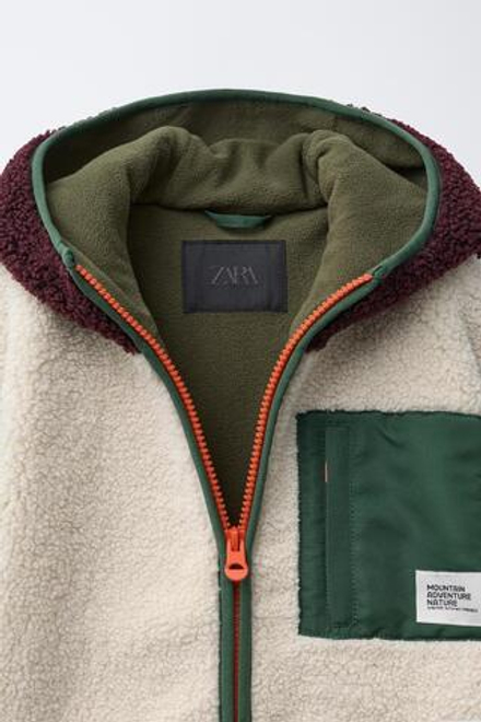 ZARA КУРТКА В ТИЛЕ КОЛОР-БЛОК, ЭКРЮ/ХАКИ