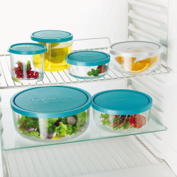 Контейнер круглый 0.75л Bormioli Rocco Frigoverre Classic с синей крышкой