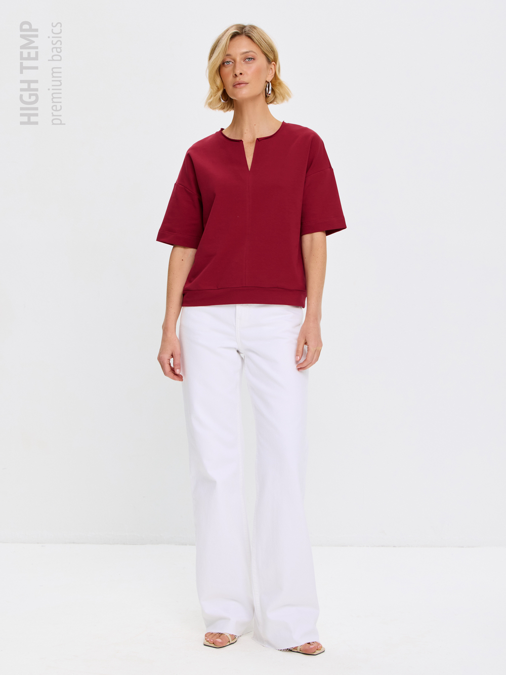 Плотная футболка из футера 2-нитки с V-вырезом HIGH TEMP