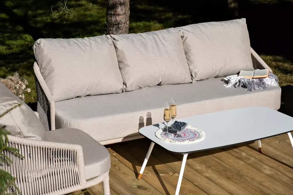 "Верона" лаунж-зона 5-местная плетеная из роупа (веревки), каркас алюминиевый белый, роуп бежевый