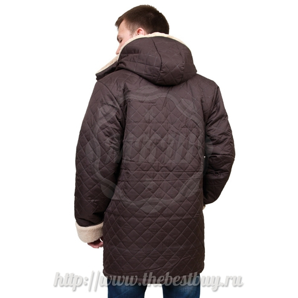 Мужская куртка Коричневая плащевка-Лама  - разм. 42-62  (мод.953)