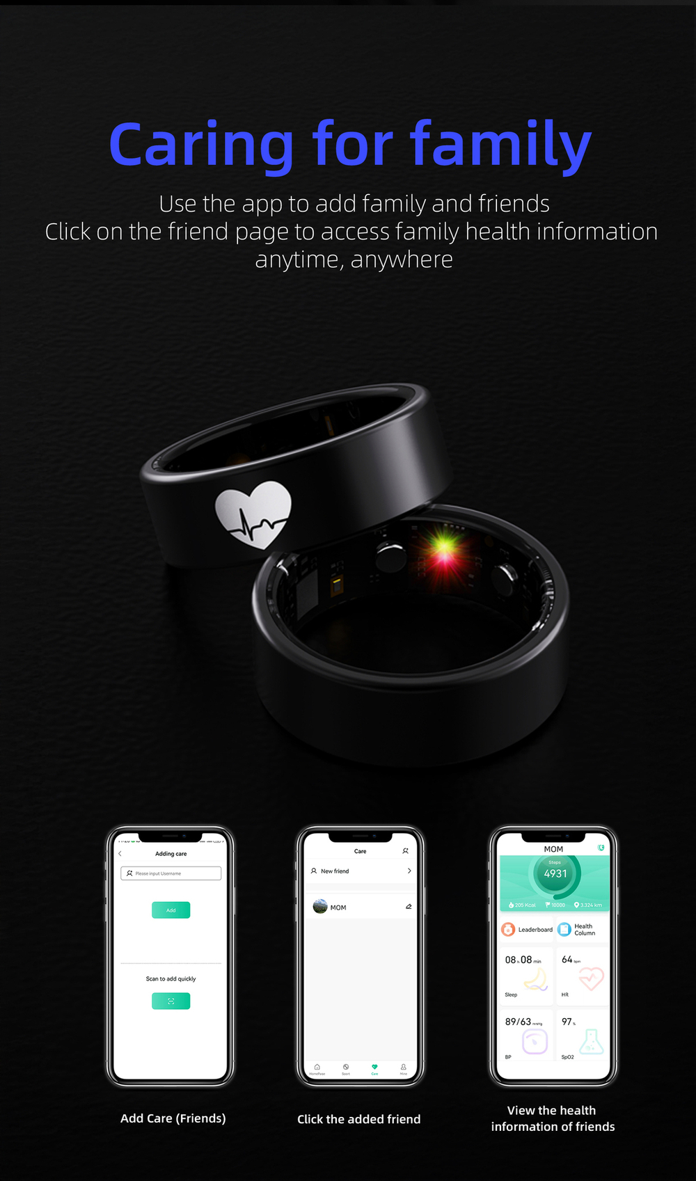 Умное кольцо с функцией Глюкометр XRide ECG Ring R30PRO