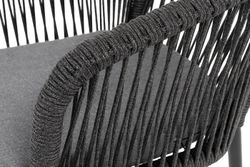 "Марсель" стул плетеный из роупа, каркас алюминий черный муар, роуп темно-серый круглый, ткань темно-серая 027