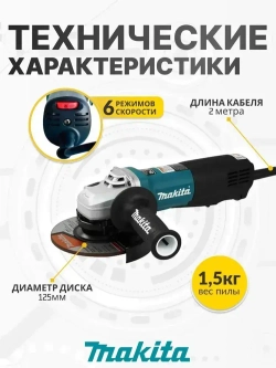 Болгарка 125 мм электрическая с регулировкой оборотов, УШМ