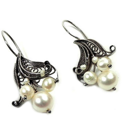 Серьги "Брусника" жемчуг, скань асс.