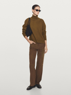 Massimo Dutti Свитер из смесовой шерсти с высоким воротником, светлый хаки