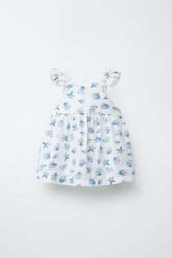 ZARA ПЛАТЬЕ С МОРСКИМ ПРИНТОМ, СИНИЙ