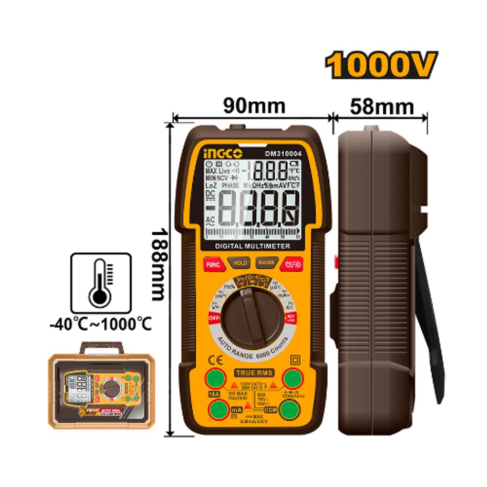 Мультиметр цифровой INGCO DM310004 INDUSTRIAL 1000 В