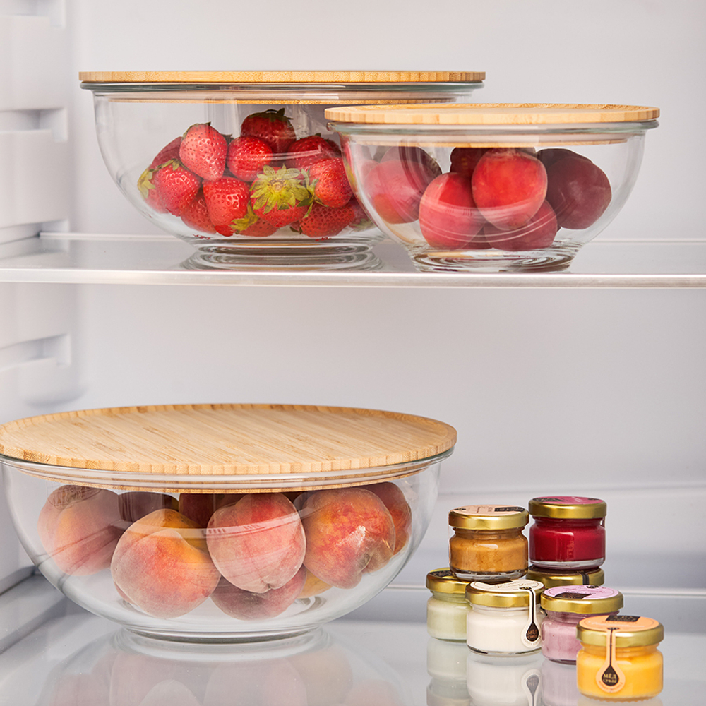 Набор из 4-х стеклянных мисок eco store с крышками из бамбука