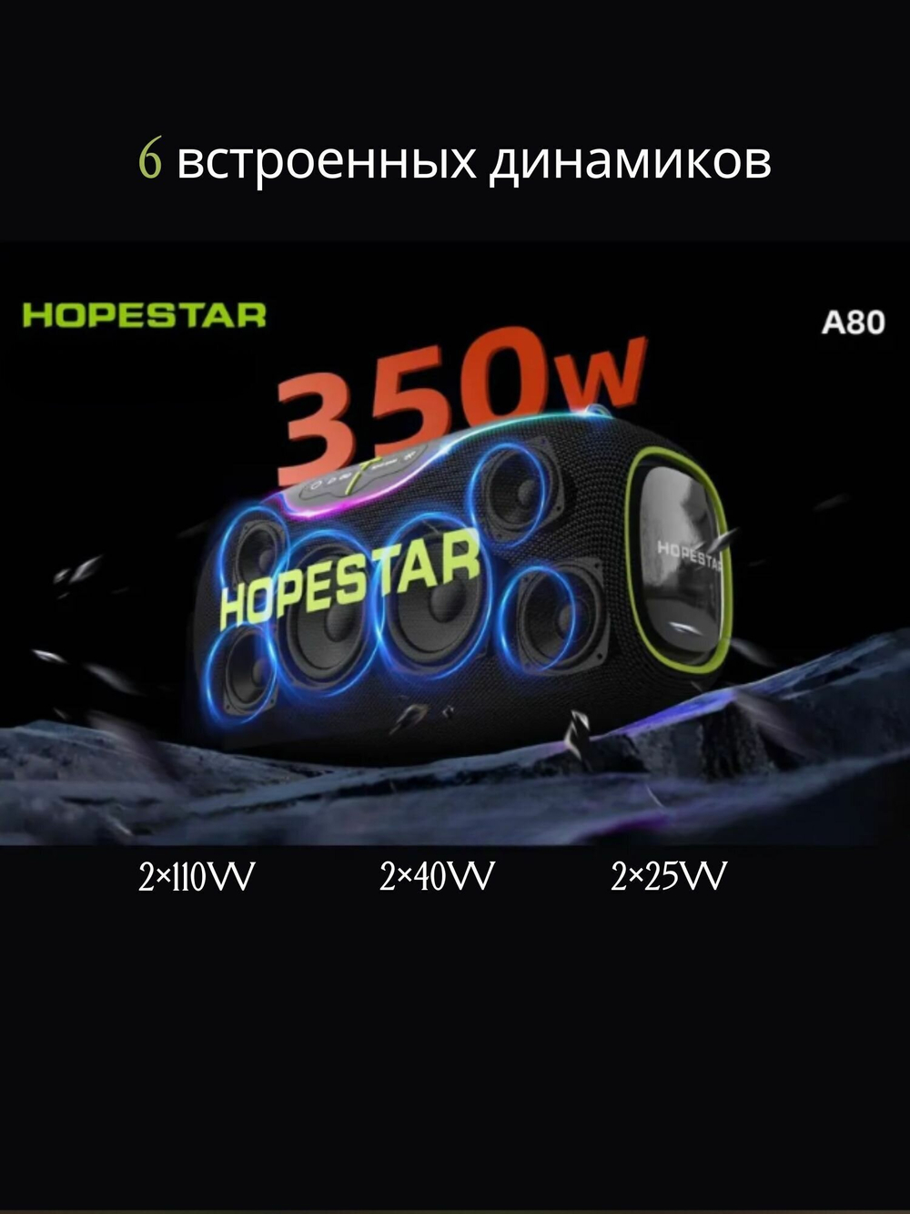 Колонка HOPESTAR A80, 350 Вт, с микрофоном, синяя