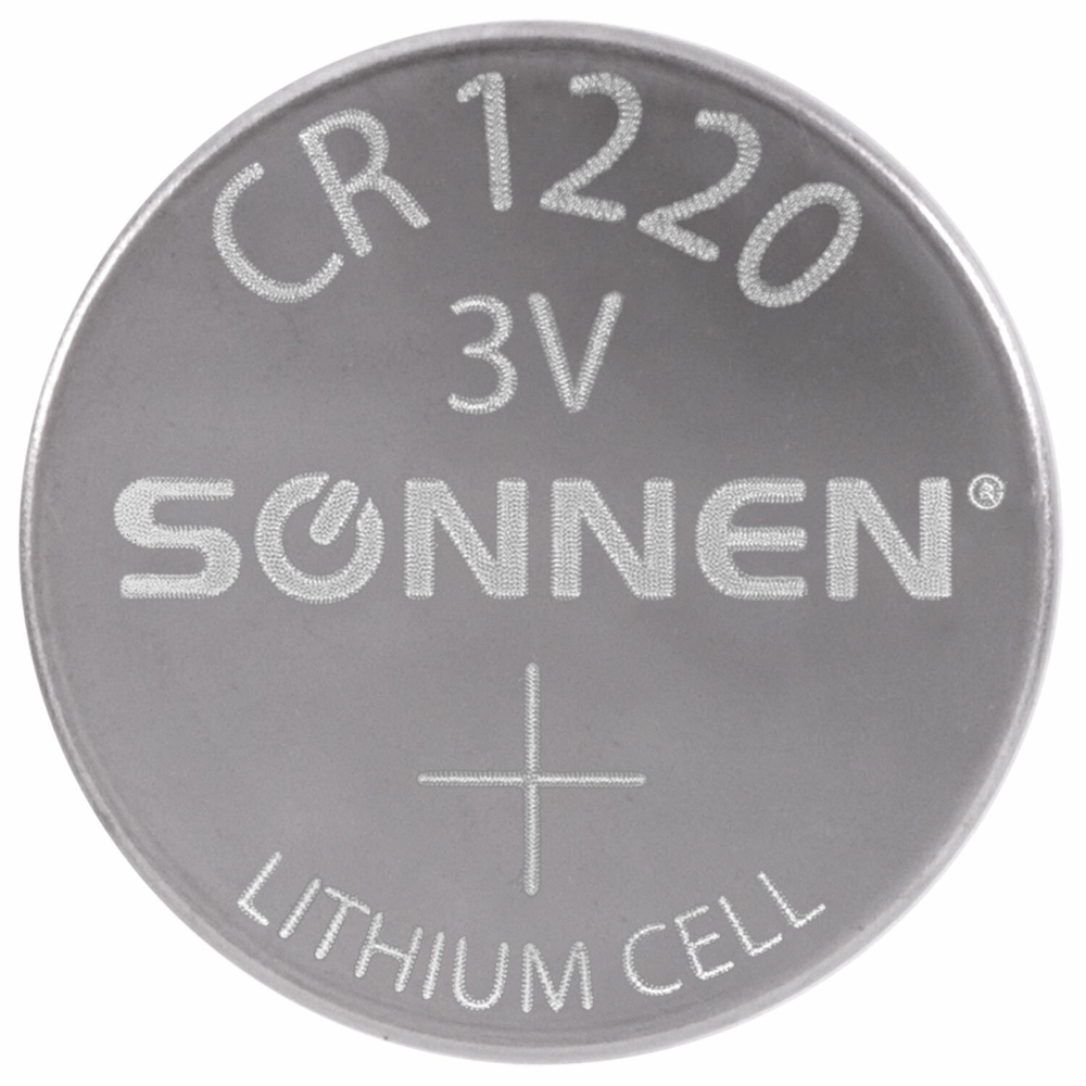 батарейка литиевая CR1220 1 шт. "таблетка дисковая кнопочная" SONNEN Lithium в блистере (40 штук в упаковке)