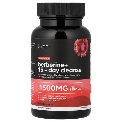 Thinbi, Berberine+, 15-дневное очищение, 30 капсул