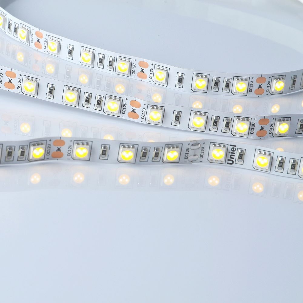 ULS-M25-5050-60LED-m-10mm-IP20-DC12V-14.4W-m-5M-3000K PROFI Гибкая светодиодная лента на самоклеящейся основе. Катушка 5м. в герметичной упаковке. Теплый белый свет3000К. ТМ Uniel.
