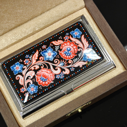 Визитница "Узоры триколор" (роспись Палех)