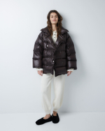 Пуховик двубортный укороченный темный шоколад