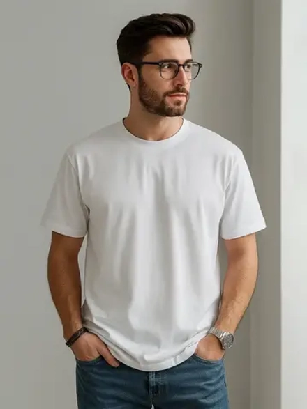 Белая футболка мужская повседневная однотонная хлопок