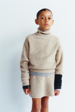 ZARA ВЯЗАНЫЙ СВИТЕР С ВЫСОКИМ ВОРОТОМ, СЕРО-КОРИЧНЕВЫЙ