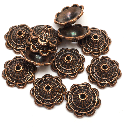 Шапочки для бусин 14х5 мм, под медь