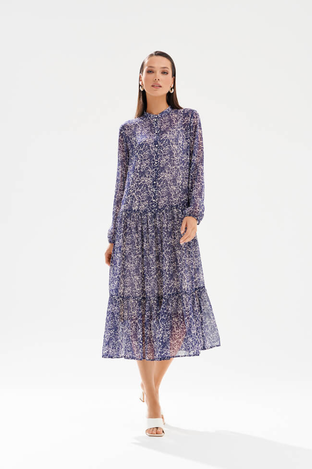 51755 Платье женское (молочно-синий принт)