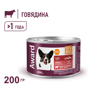 Уценка! Срок 16.06.26/ Консервы AWARD для взрослых собак, паштет из индейки с черникой