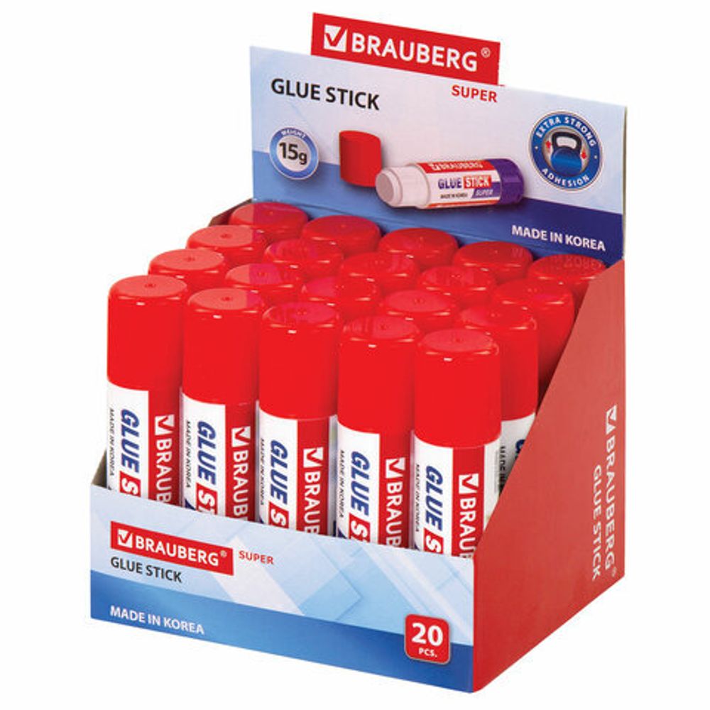 Клей-карандаш BRAUBERG SUPER, 15 г, ЮЖНАЯ КОРЕЯ, 229541
