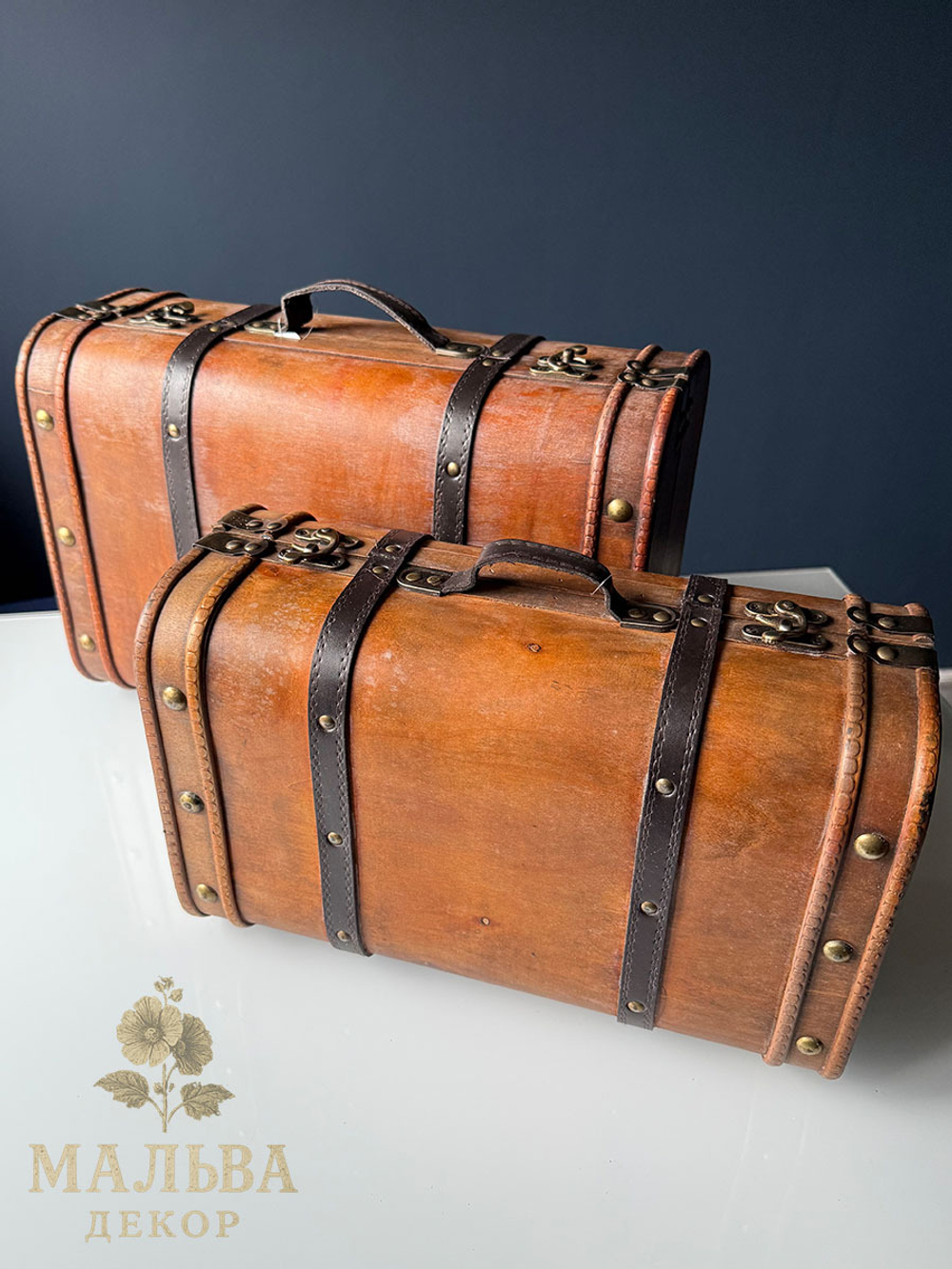 Набор из 2-х декоративных чемоданов коричневые 39x24x16см/45x30x18,5см + 5/6см ручки