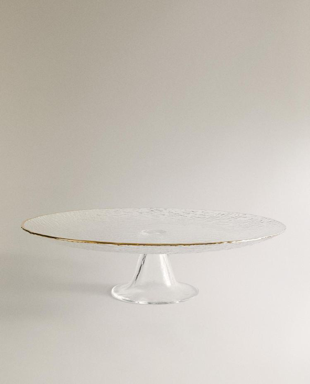 ZARA HOME БЛЮДО ИЗ СТЕКЛА С РЕЛЬЕФНЫМ УЗОРОМ И ЗОЛОТИСТОЙ КРОМКОЙ, ПРОЗРАЧНЫЙ