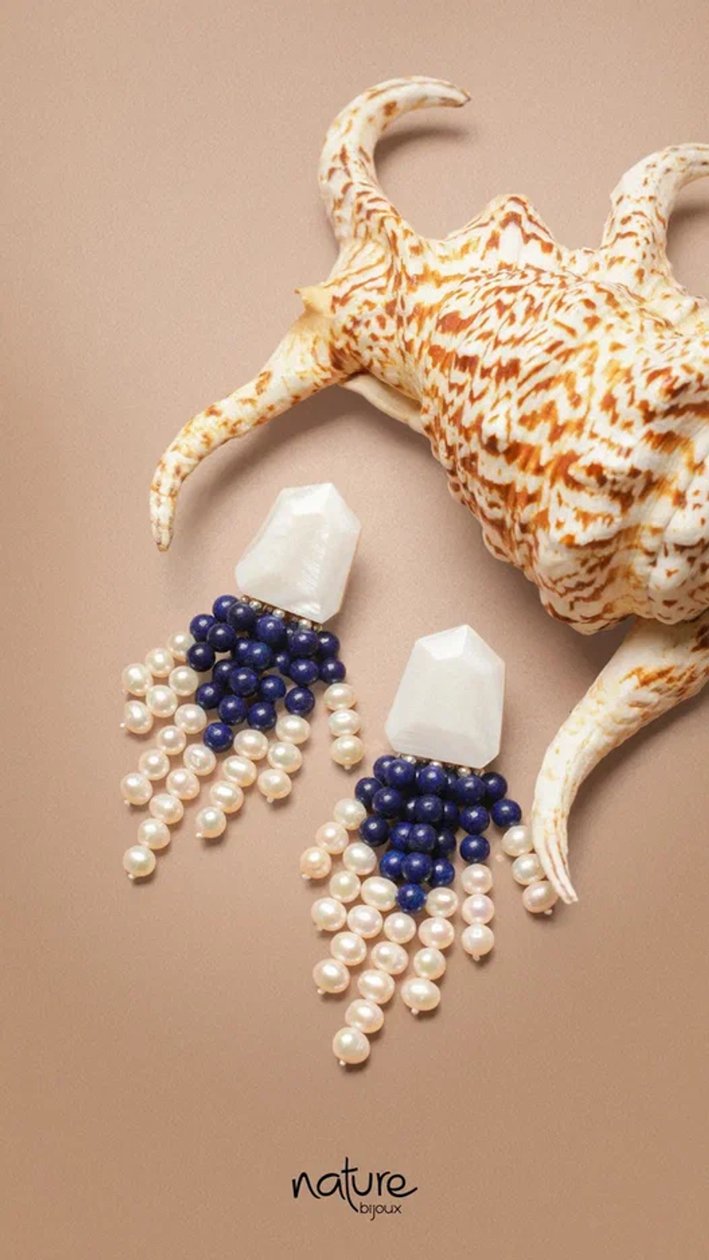 Клипсы Nature Bijoux, Pacifique, с перламутром, жемчугом и лазуритом, NB26.1-11-90650 (синий)