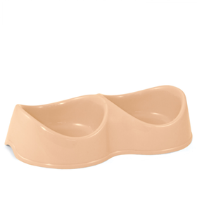 Миска пластиковая двойная "Бисквит", бежевая, 2*0,2л