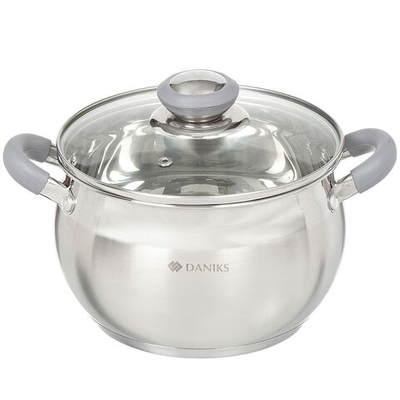 Кастрюля нерж, 2.9 л, с крыш, Daniks, Модерн серый, SD-18N, индукц