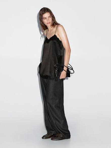 Massimo Dutti Топ в бельевом стиле, коричневый