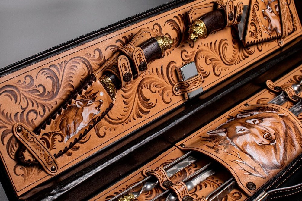 Подарочный набор шампуров в кейсе "Волк №2"