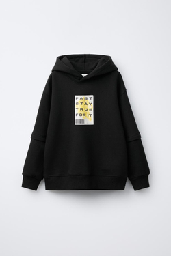 ZARA ХУДИ С ДВОЙНЫМИ РУКАВАМИ И НАДПИСЬЮ, ЧЕРНЫЙ