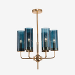 Chandelier  Brass & Blue Glass Tube by Hans-Agne Jakobsson (6 lampshades, Blue)