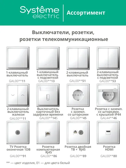 Выключатель сценарный 4-кл. ArtGallery (сх. 1) бел. SE GAL000174